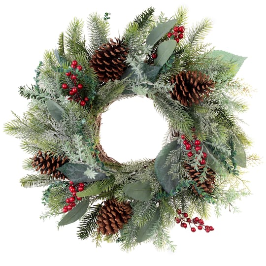 Village Lighting 24" Pre-Lit Winter Frost Christmas Wreath, Clear LED Lights